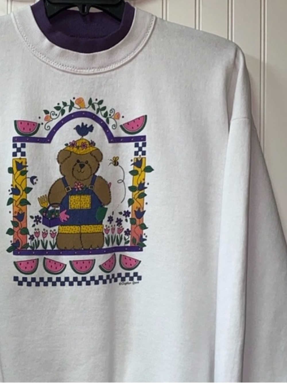 90s Garden Teddy Bear Sweatshirt 2XL Vintage Costal Grandma